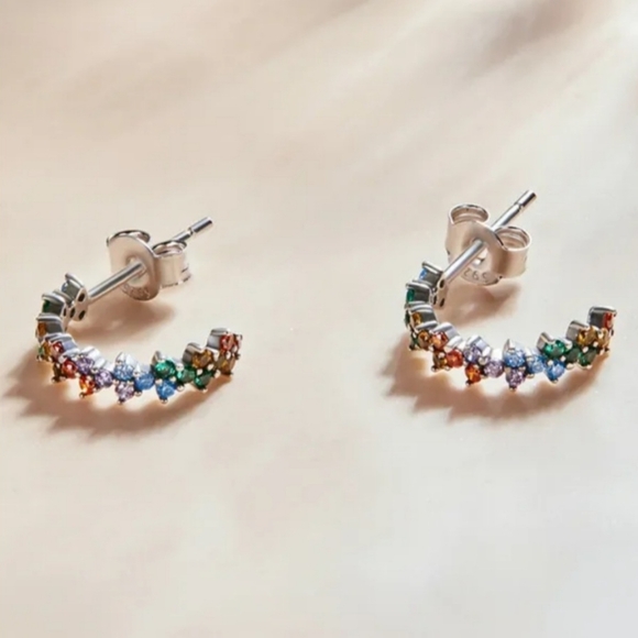 New Dainty Multi-Colored Rhinestone Hoop Earrings - Picture 2 of 4